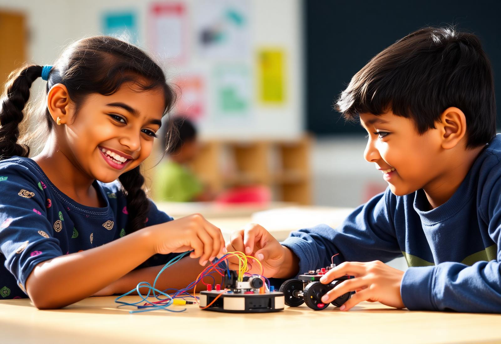 Children learning robotics at SmartMinds Skills Campus